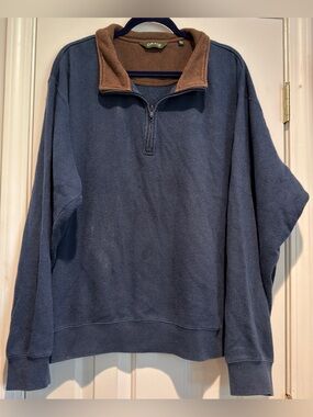 Men's Orvis 1/4 Zip Fleece Pullover Size XXL Blue & Brown